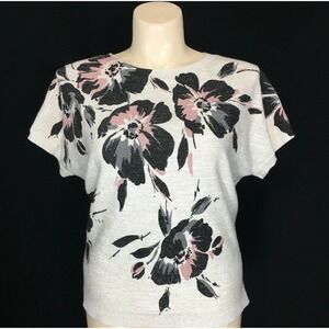 Jones NY Top 1X Beige Black Pink Floral Glitter Sparkle Knit Dolman Sl Casual